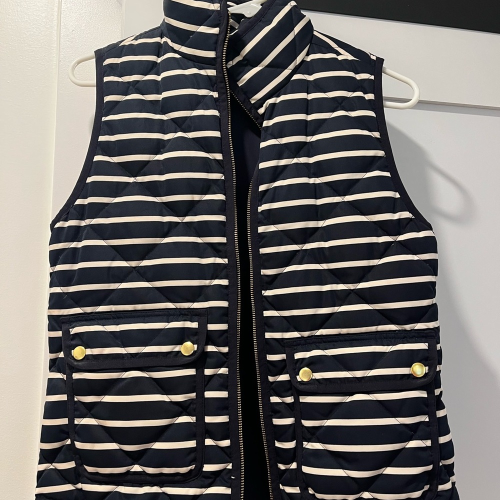 J.Crew Striped Quilted Vest with Gold Accents